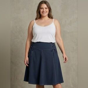 Claire France A-Line Skirt – Side Lace-up Details & Contrast Stitching, Size 18